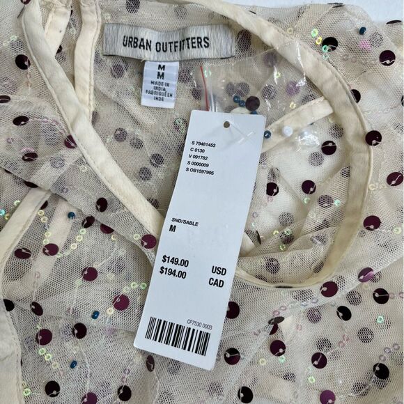 NWT Urban Outfitters Hunter Sheer Sequin Beaded Midi Cream Dress Women Medium - Picture 11 of 16